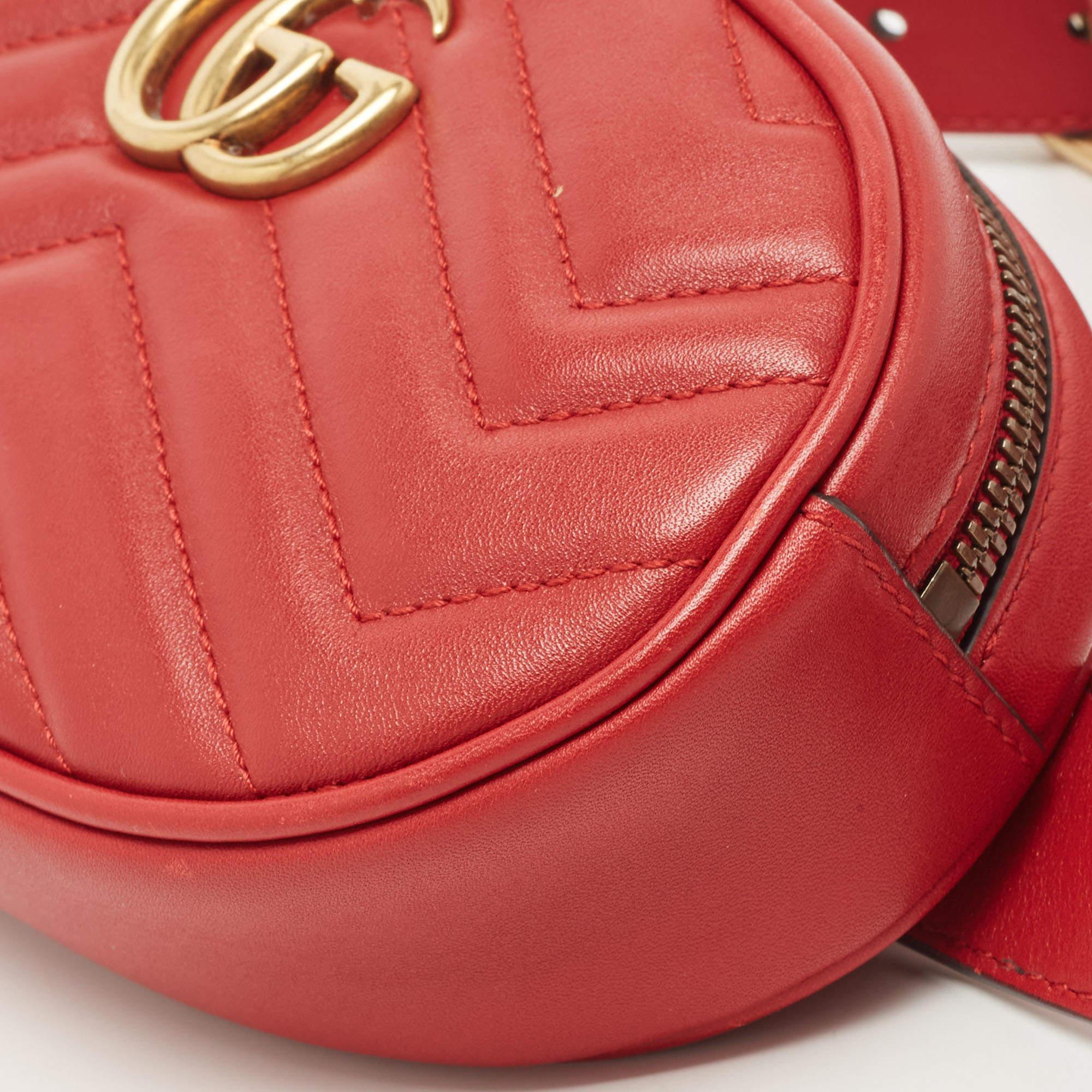 Gucci Red Matelassé Leather GG Marmont Belt Bag 4