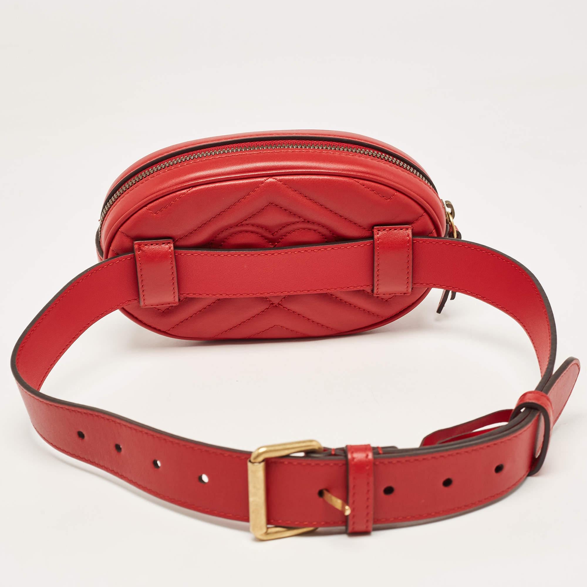 Gucci Red Matelassé Leather GG Marmont Belt Bag For Sale 5