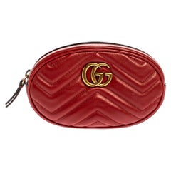 Gucci Red Matelassé Leather GG Marmont Belt Bag