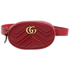 Gucci Red Matelasse Leather GG Marmont Belt Bag