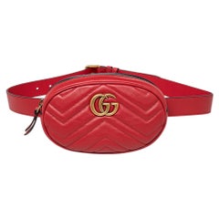 Gucci Red Matelassé Leather GG Marmont Belt Bag