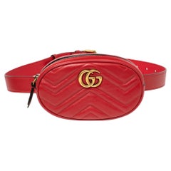 Gucci Red Matelassé Leather GG Marmont Belt Bag