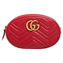 Gucci Red Matelassé Leather GG Marmont Belt Bag