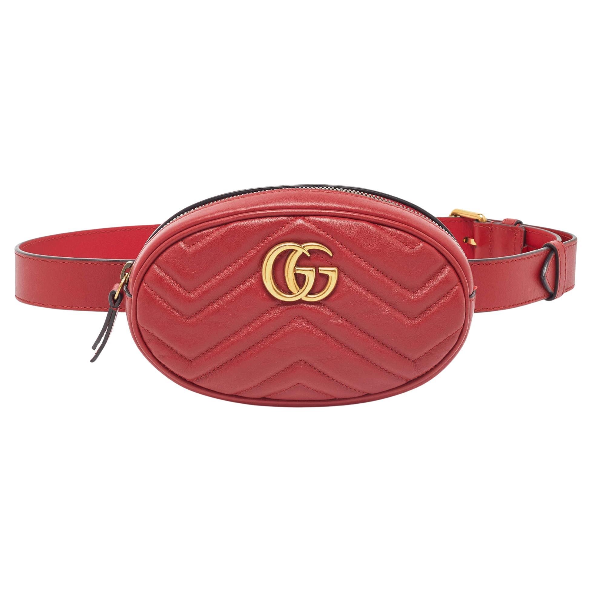 Gucci Red Matelassé Leather GG Marmont Belt Bag For Sale at 1stDibs