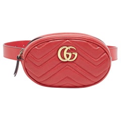 Used Gucci Red Matelassé Leather GG Marmont Belt Bag