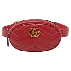 Gucci Red Matelasse Leather GG Marmont Belt Bag