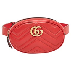 Gucci Red Matelassé Leather GG Marmont Belt Bag