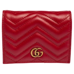 Gucci Red Matelassé Leather GG Marmont Card Case