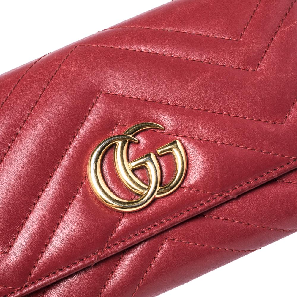 Women's Gucci Red Matelasse Leather GG Marmont Continental Wallet