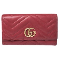 Gucci Red Matelasse Leather GG Marmont Continental Wallet
