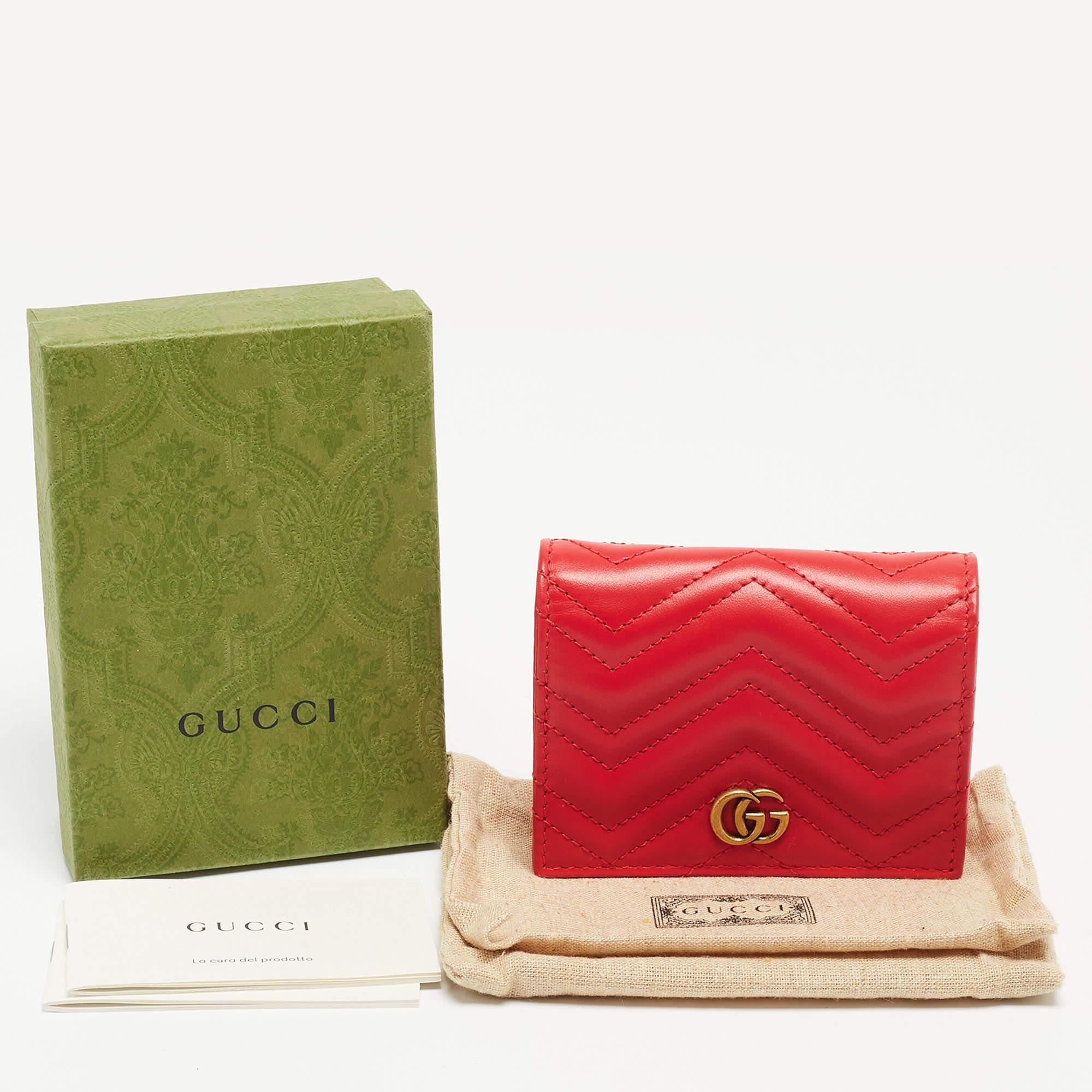 Gucci Red Matelassé Leather GG Marmont Flap Card Case 6