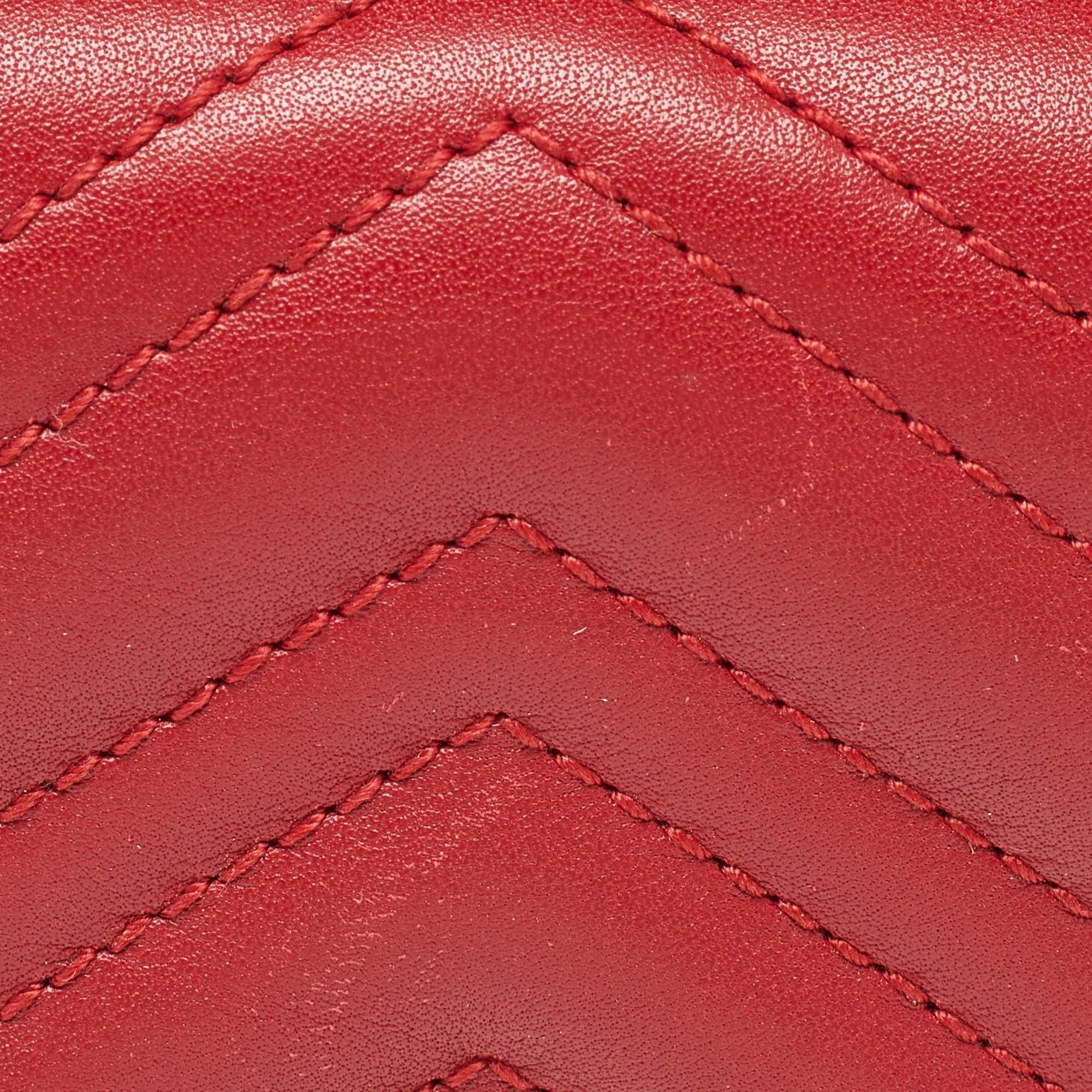 Gucci Red Matelassé Leather GG Marmont Flap Card Case 9