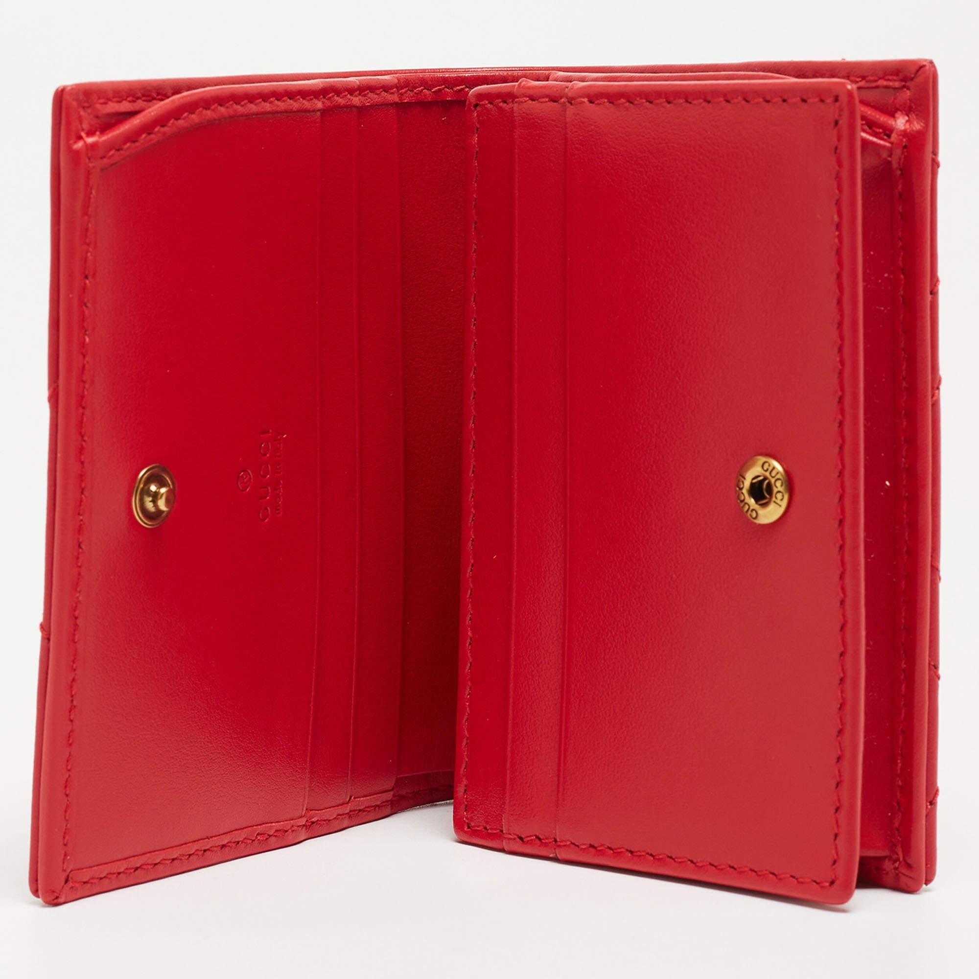 Gucci Red Matelassé Leather GG Marmont Flap Card Case 5