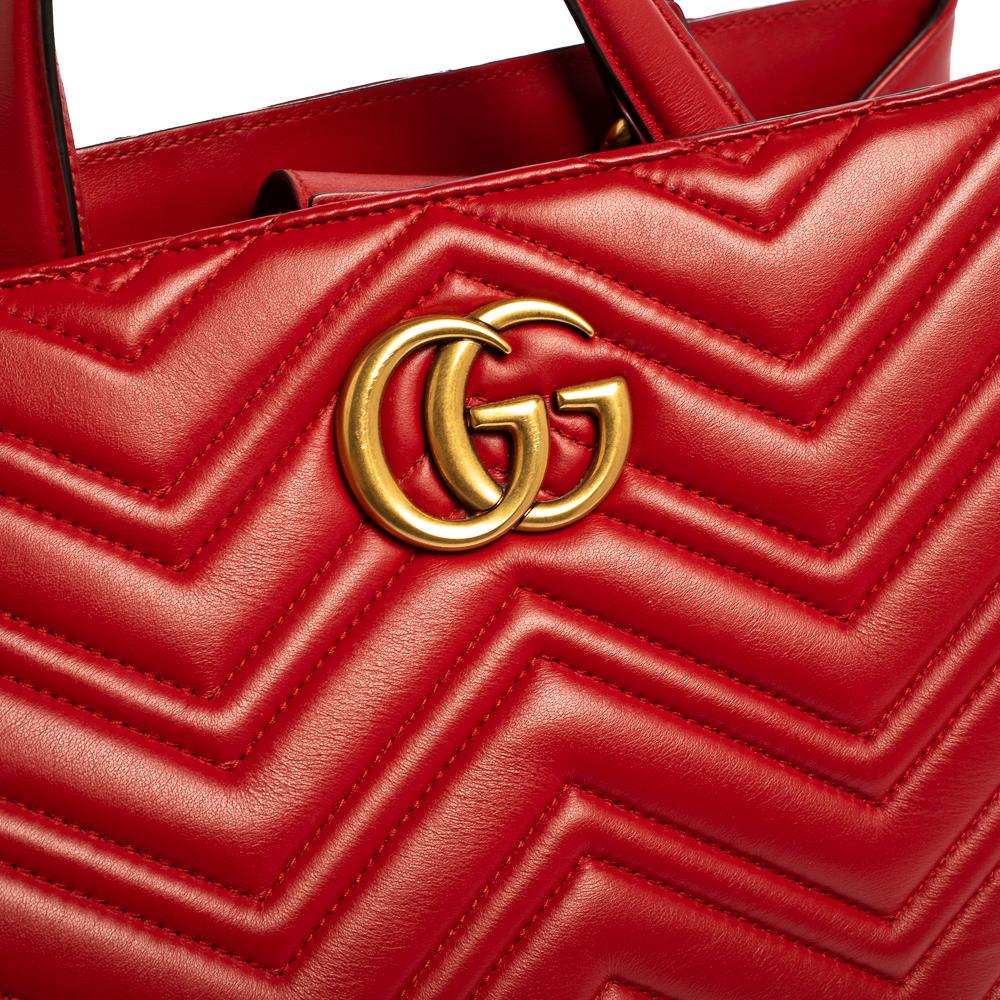 Gucci Red Matelassé Leather GG Marmont Tote 7
