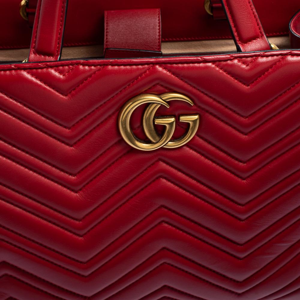 Gucci Red Matelassé Leather GG Marmont Tote 10