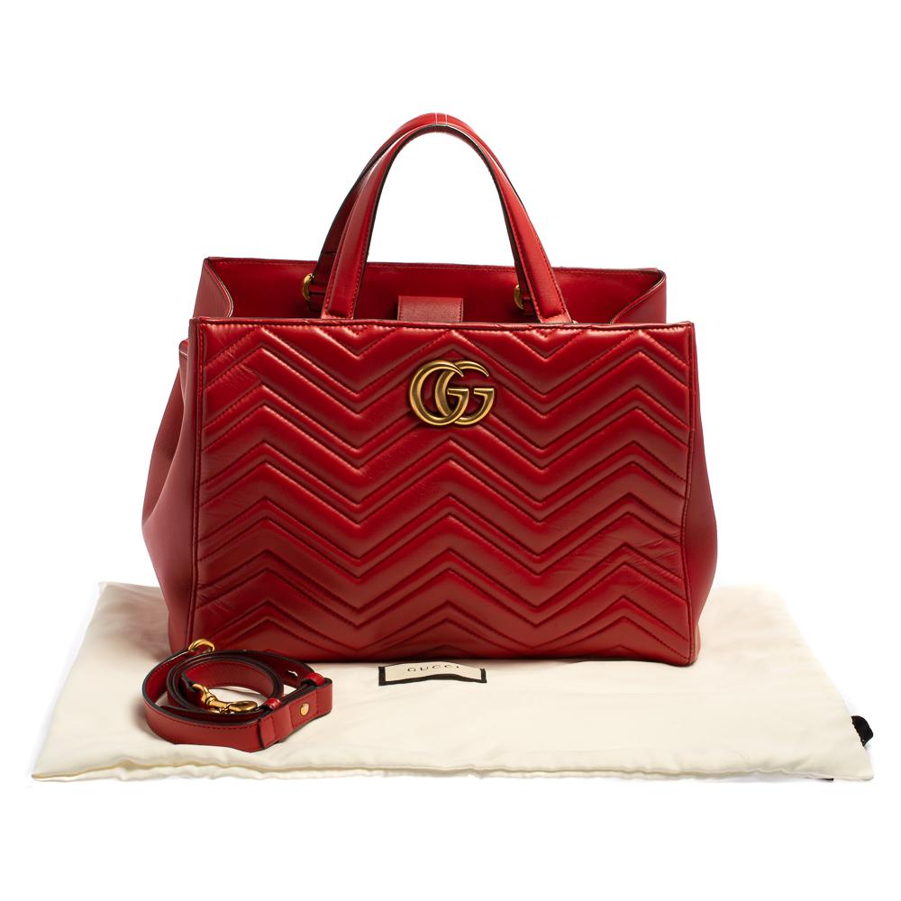 Gucci Red Matelassé Leather GG Marmont Tote 11