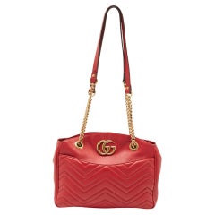 Gucci Red Matelasse Leather Medium GG Marmont Open Top Shoulder Bag