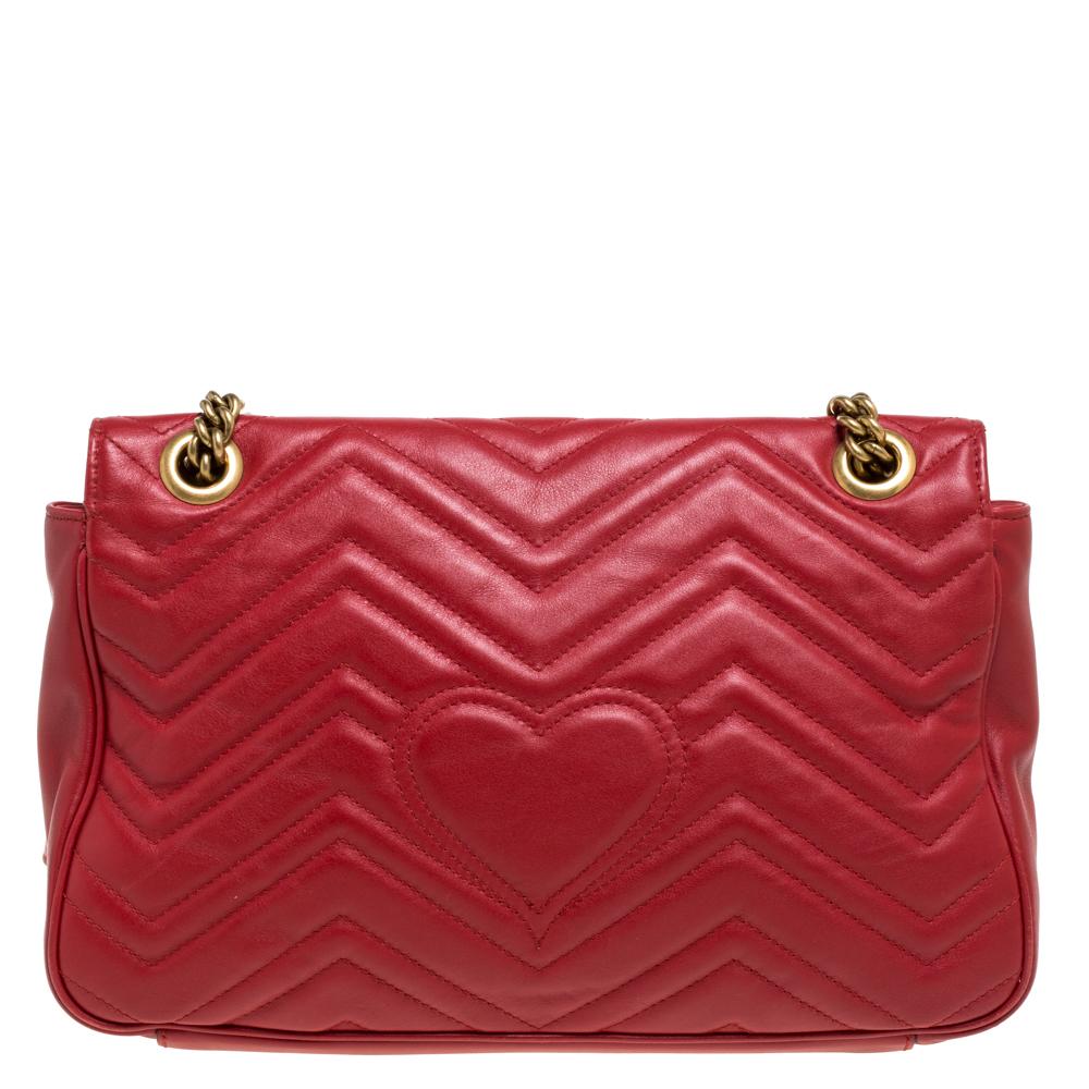 Women's Gucci Red Matelasse Leather Medium GG Marmont Shoulder Bag