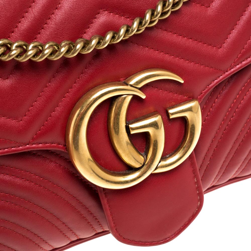 Gucci Red Matelasse Leather Medium GG Marmont Shoulder Bag 1