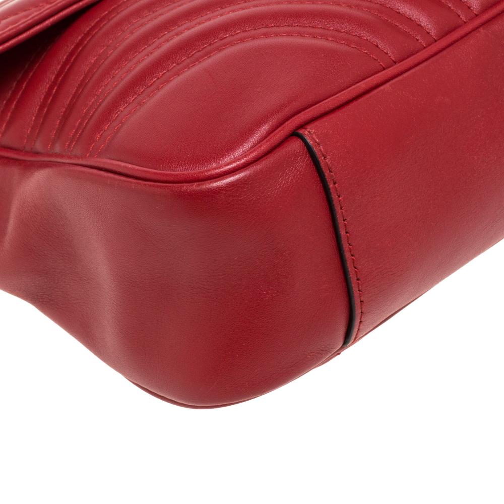 Gucci Red Matelasse Leather Medium GG Marmont Shoulder Bag 2