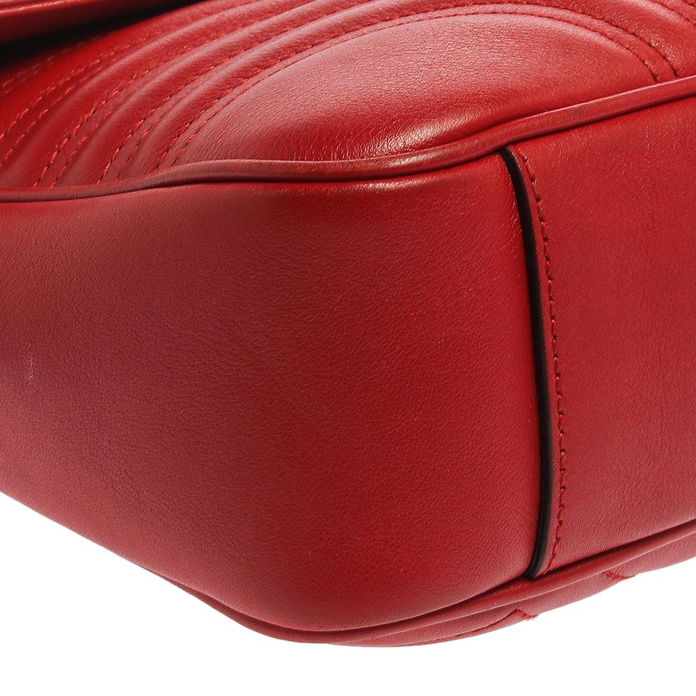Gucci Red Matelasse Leather Medium GG Marmont Shoulder Bag 1