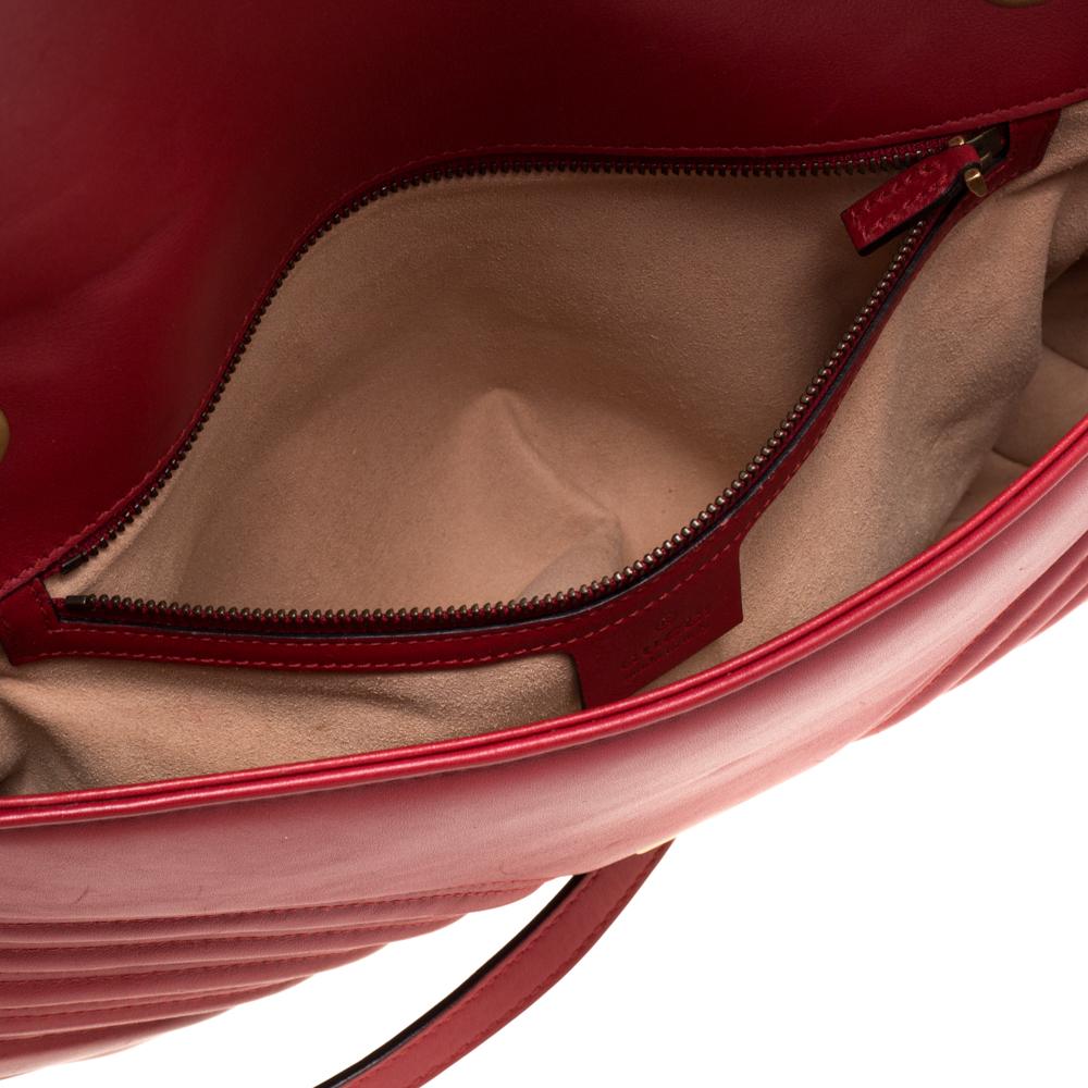 Gucci Red Matelasse Leather Medium GG Marmont Shoulder Bag 4