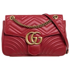 Gucci Red Matelasse Leather Medium GG Marmont Shoulder Bag
