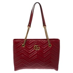 Gucci Red Matelassé Leather Medium GG Marmont Tote