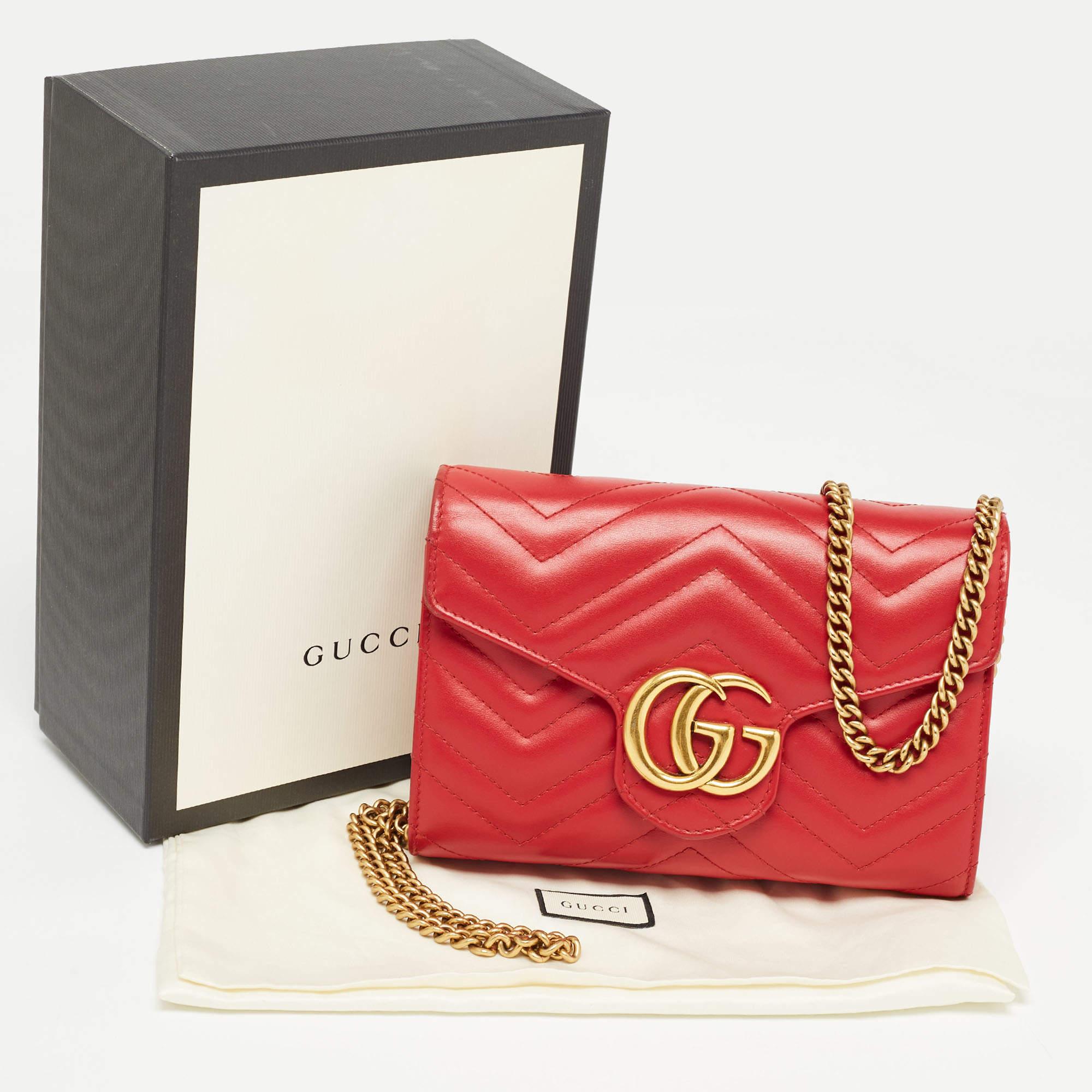 Gucci Red Matelasse Leather Mini GG Marmont Chain Bag 12