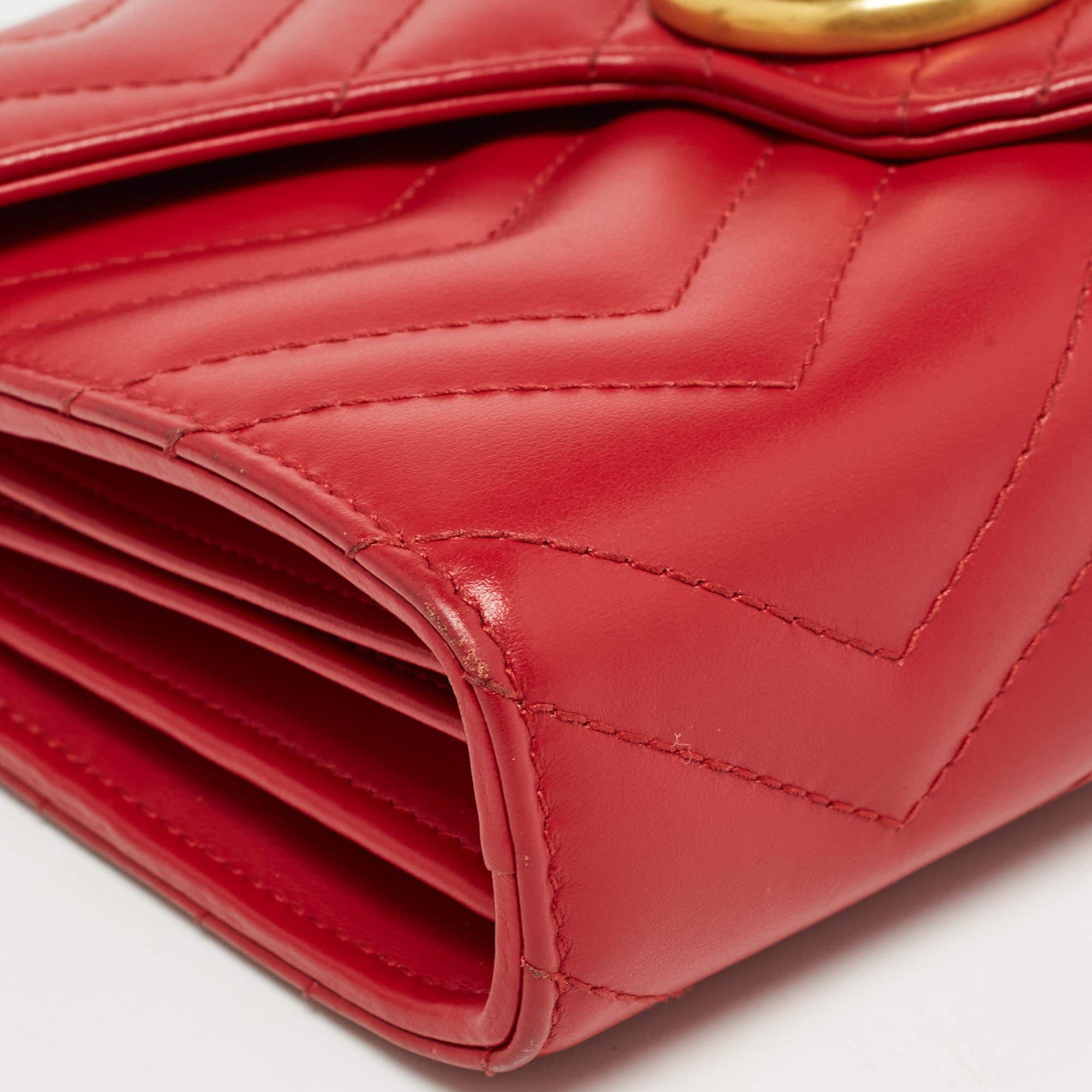 Gucci Red Matelasse Leather Mini GG Marmont Chain Bag 1