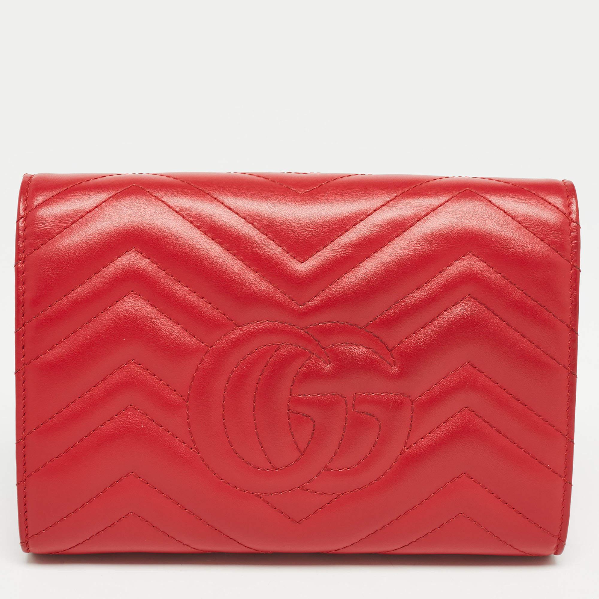 Gucci Red Matelasse Leather Mini GG Marmont Chain Bag 3