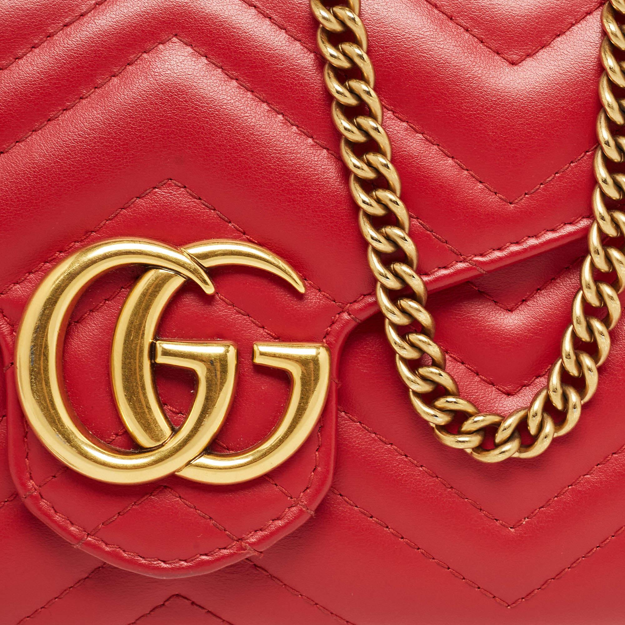 Gucci Red Matelasse Leather Mini GG Marmont Chain Bag 4