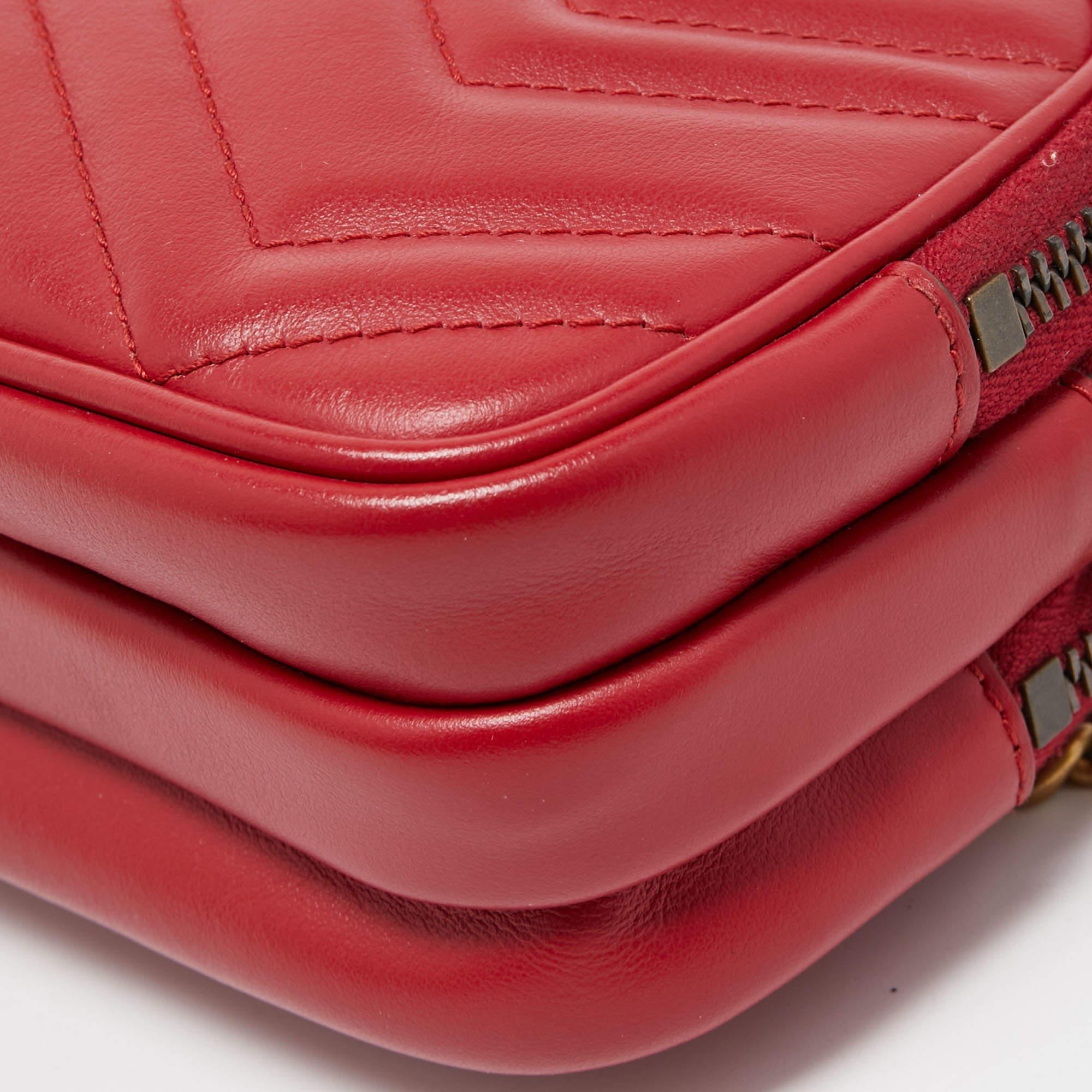 Gucci Red Matelassé Leather Mini GG Marmont Chain Crossbody Bag 6