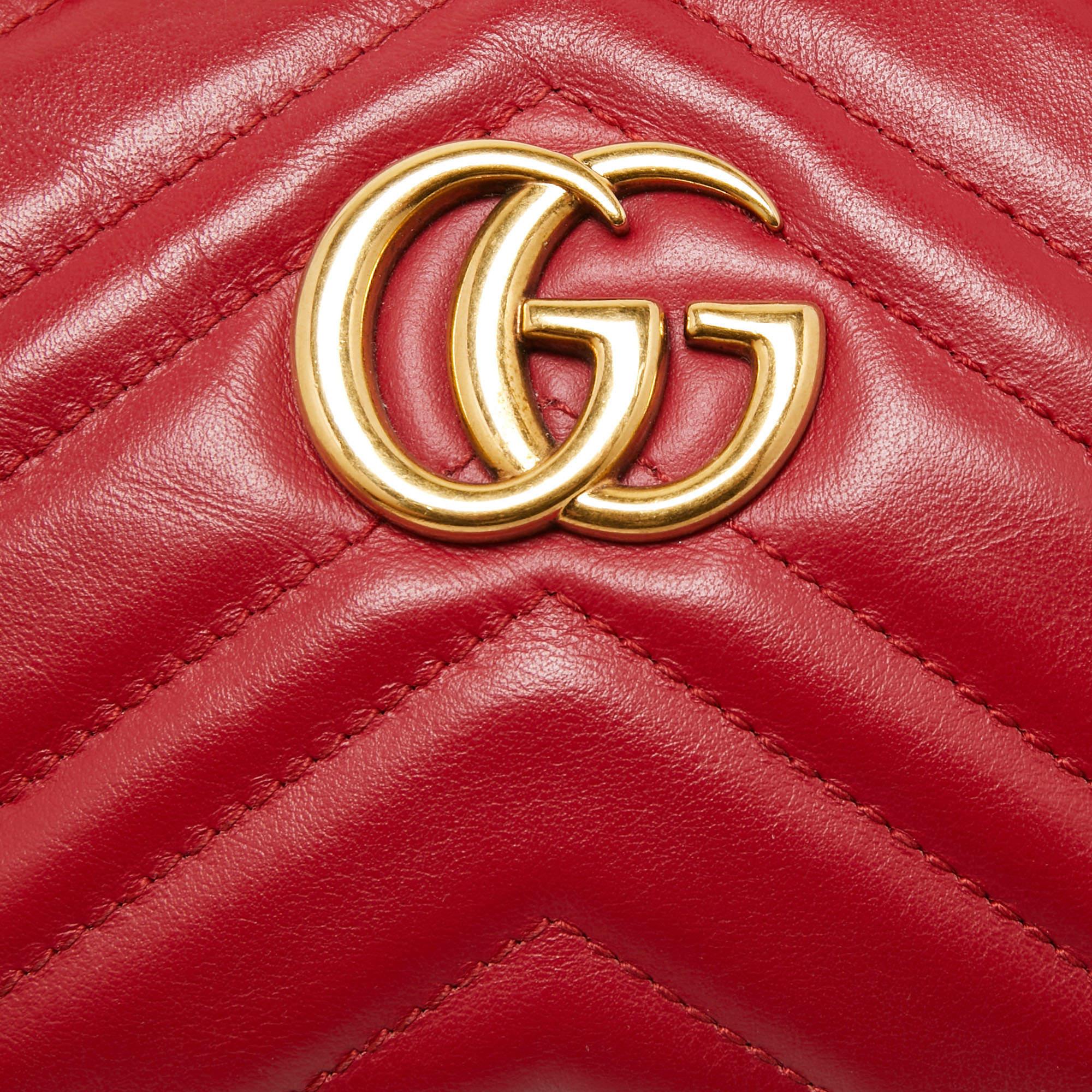 Gucci Red Matelassé Leather Mini GG Marmont Chain Crossbody Bag 5