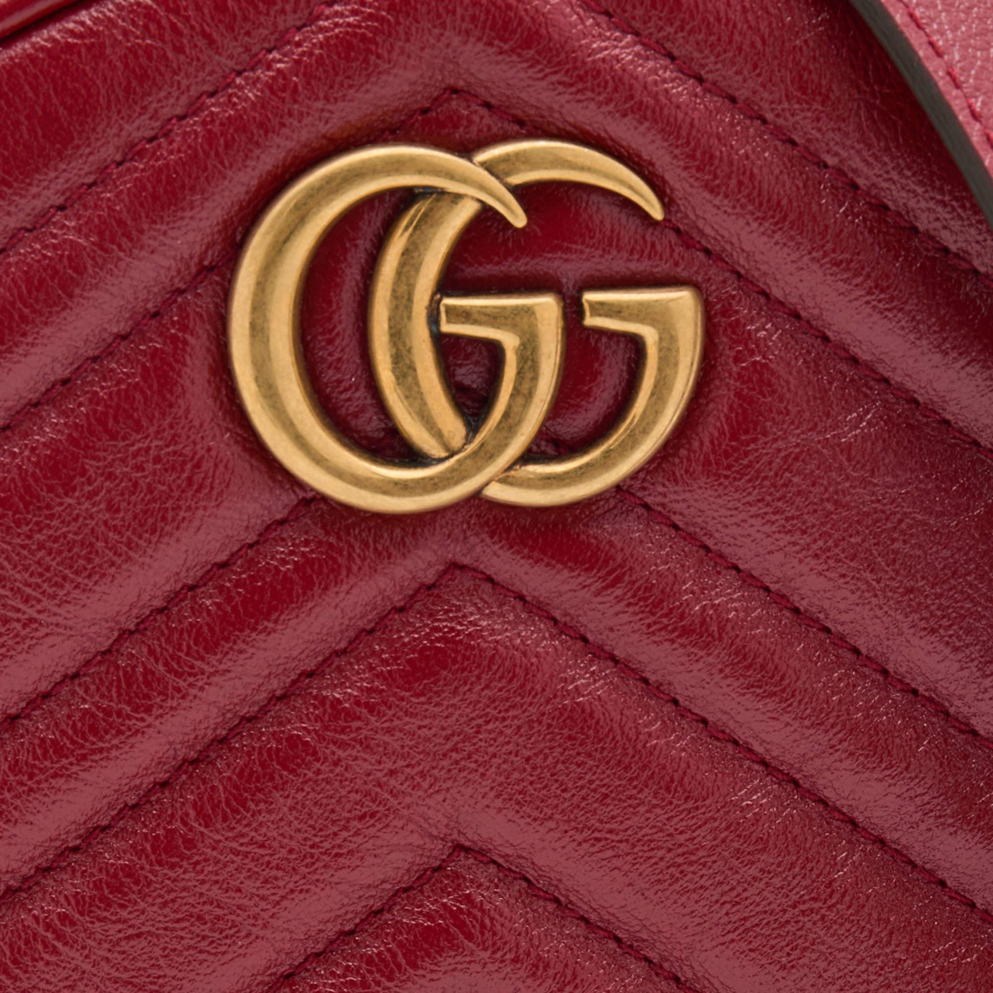 Gucci Red Matelassé Leather Mini GG Marmont Round Shoulder Bag In New Condition In Dubai, Al Qouz 2