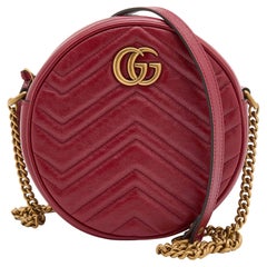 Gucci Red Matelassé Leather Mini GG Marmont Round Shoulder Bag