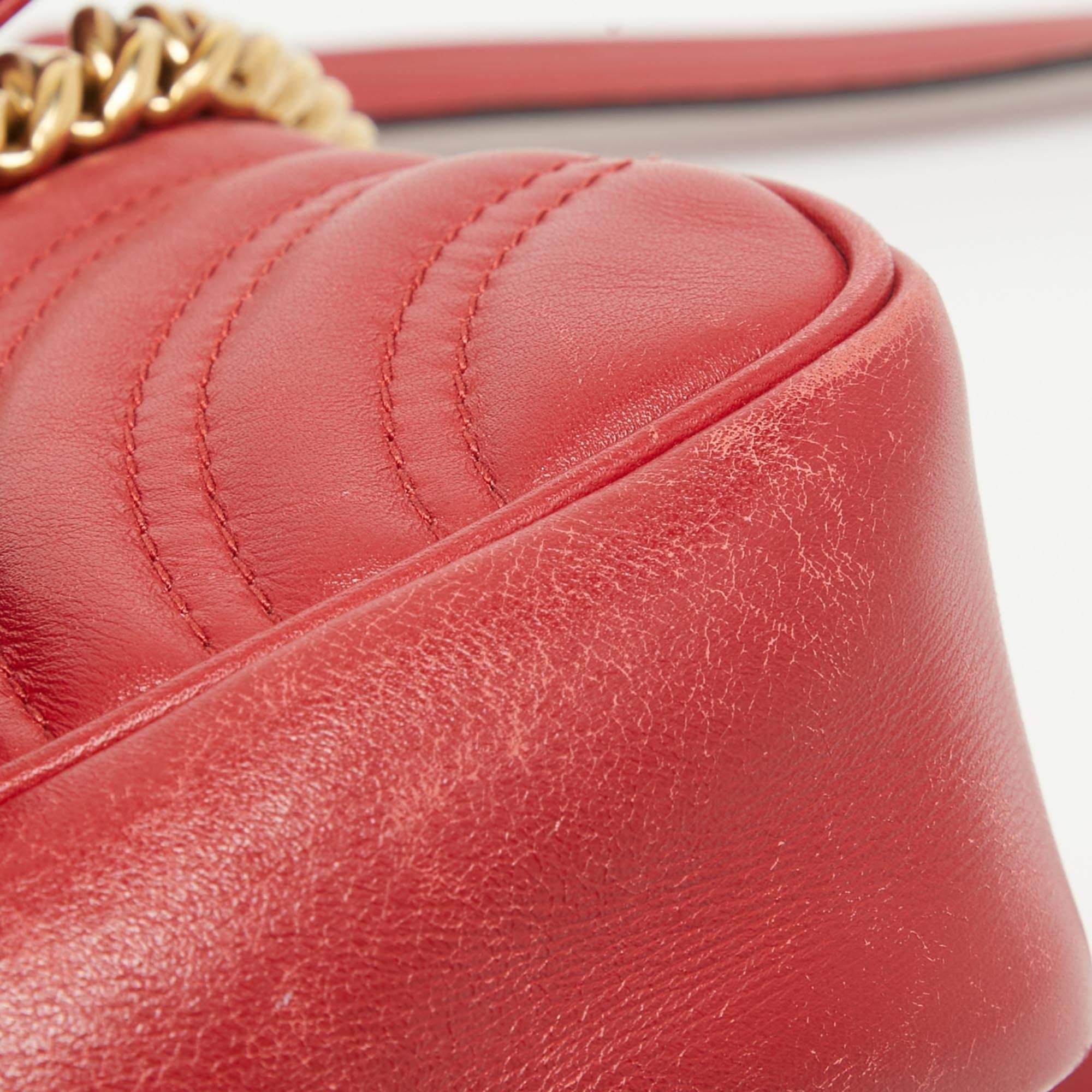 Gucci Red Matelassé Leather Mini GG Marmont Shoulder Bag For Sale 6