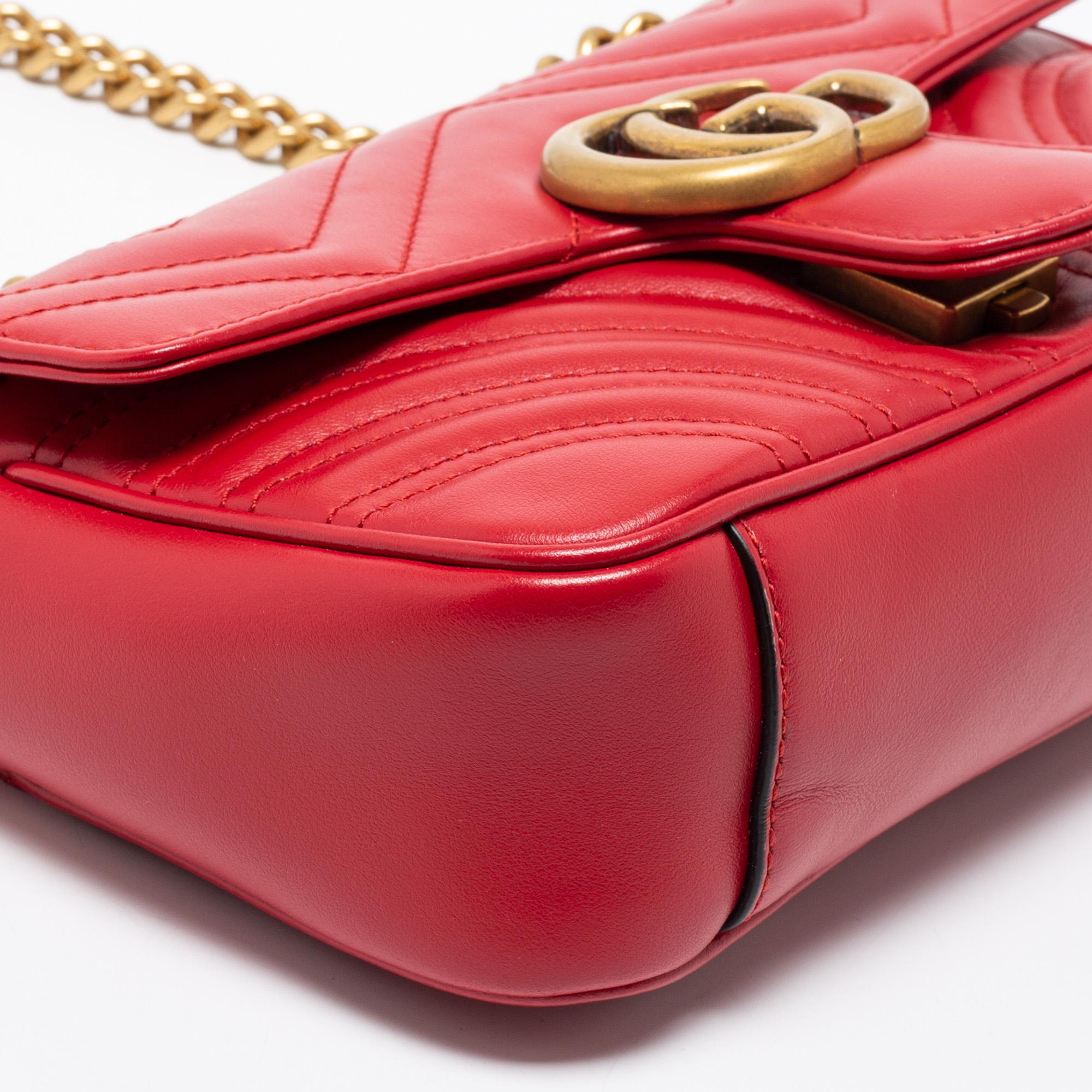 Gucci Red Matelassé Leather Mini GG Marmont Shoulder Bag 5