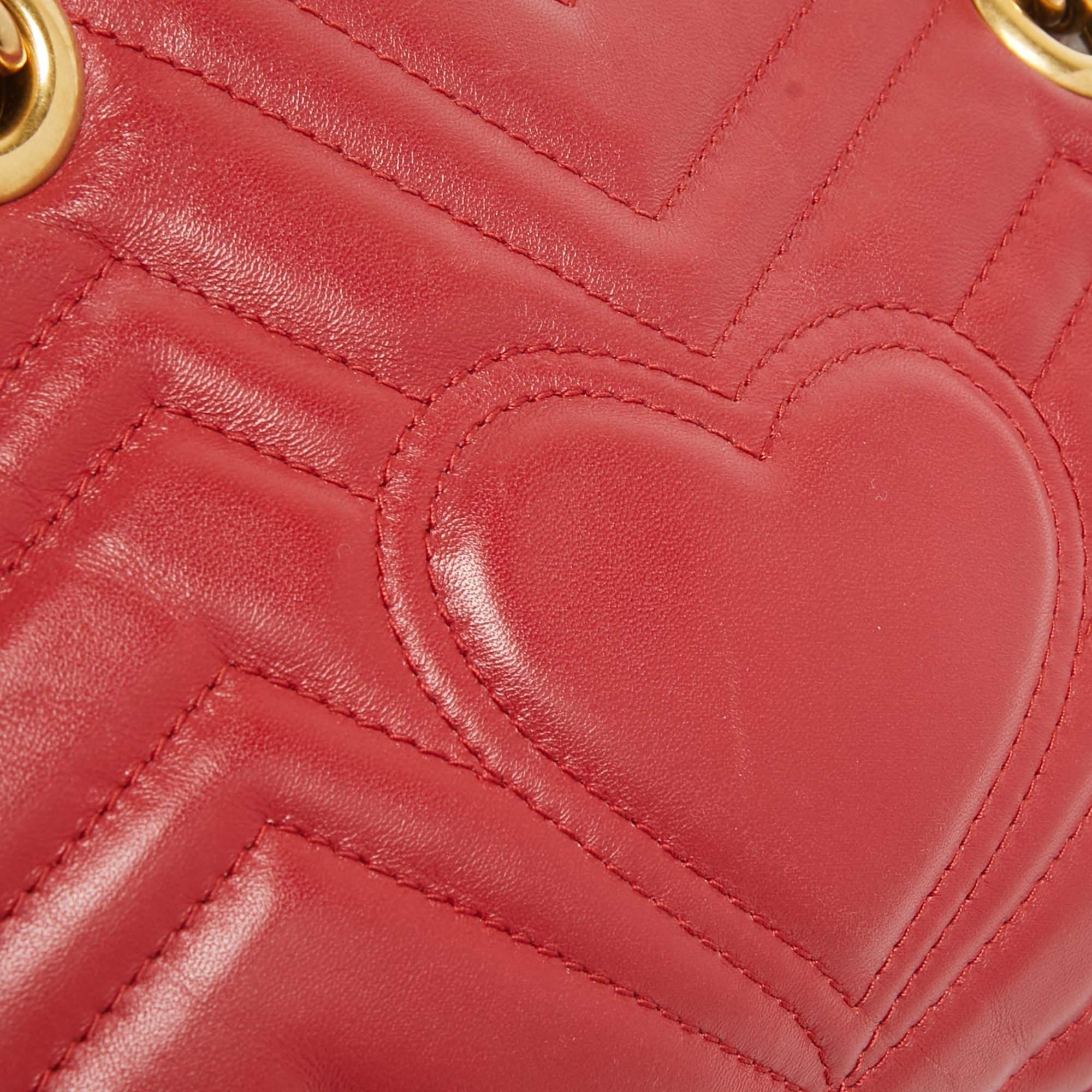 Gucci Red Matelassé Leather Mini GG Marmont Shoulder Bag For Sale 7