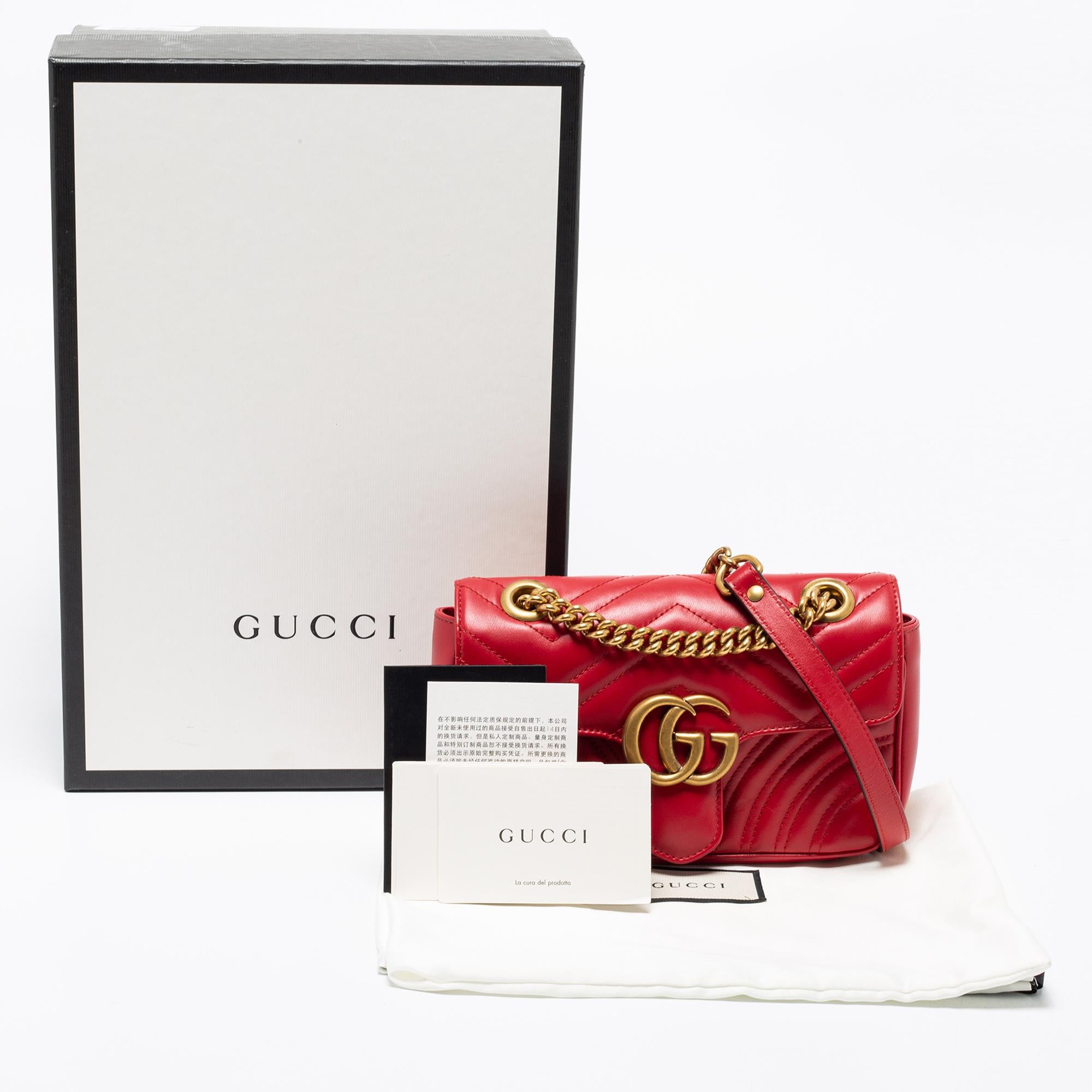 Gucci Red Matelassé Leather Mini GG Marmont Shoulder Bag 7