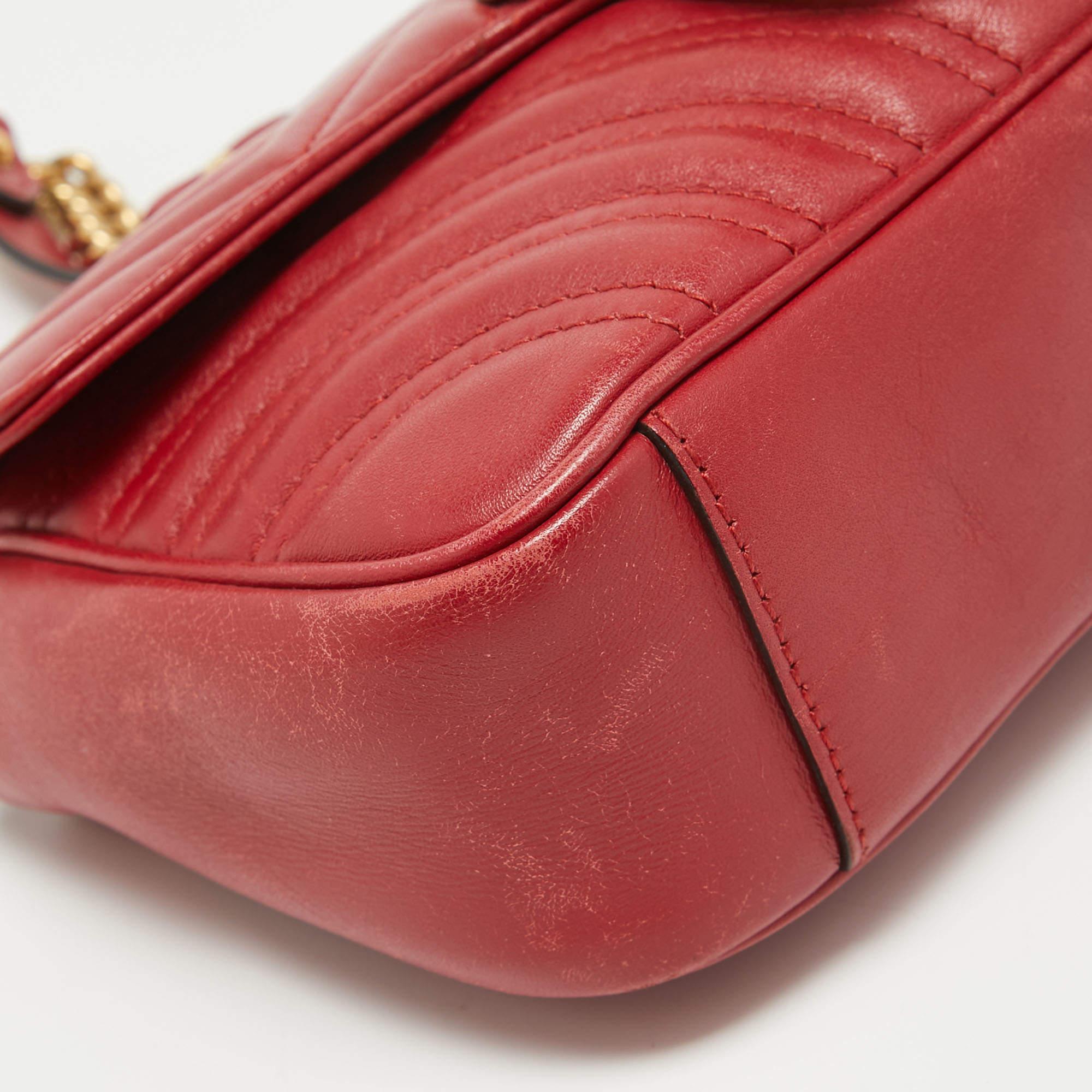 Gucci Red Matelassé Leather Mini GG Marmont Shoulder Bag For Sale 10