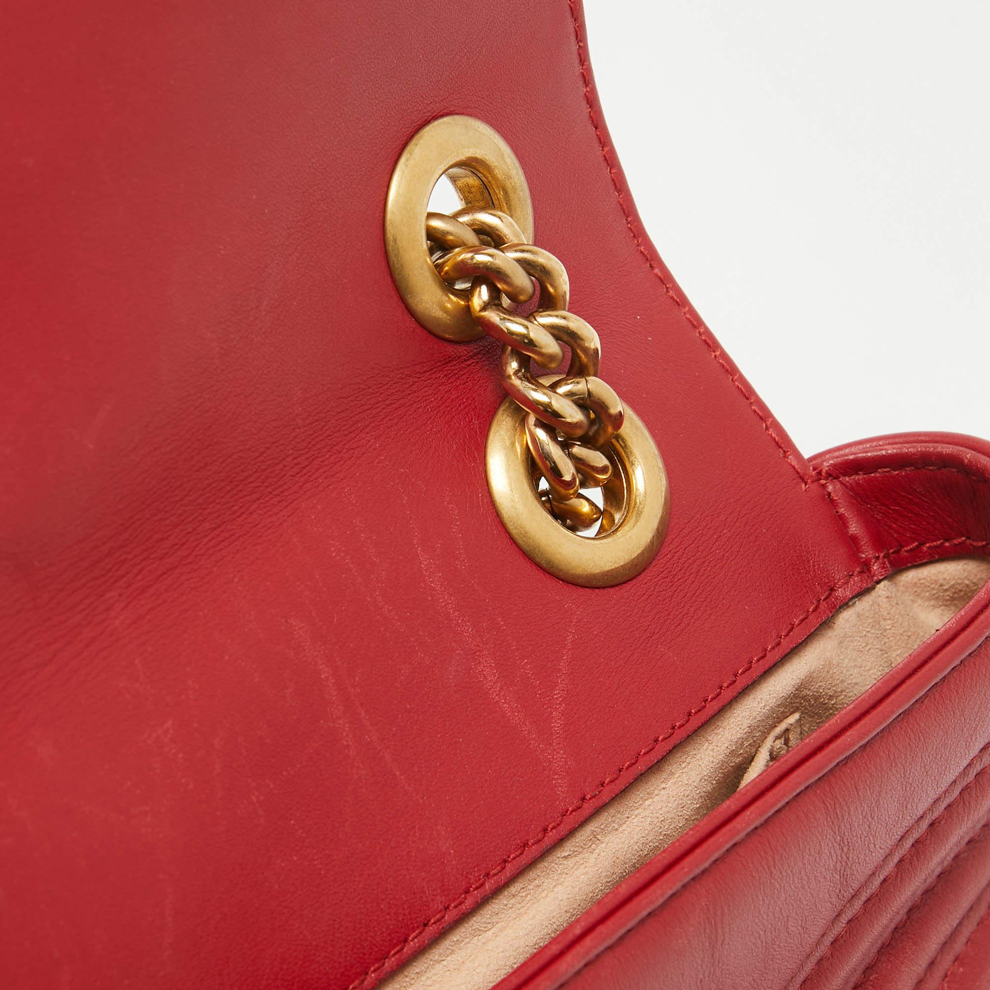Gucci Red Matelassé Leather Mini GG Marmont Shoulder Bag For Sale 12