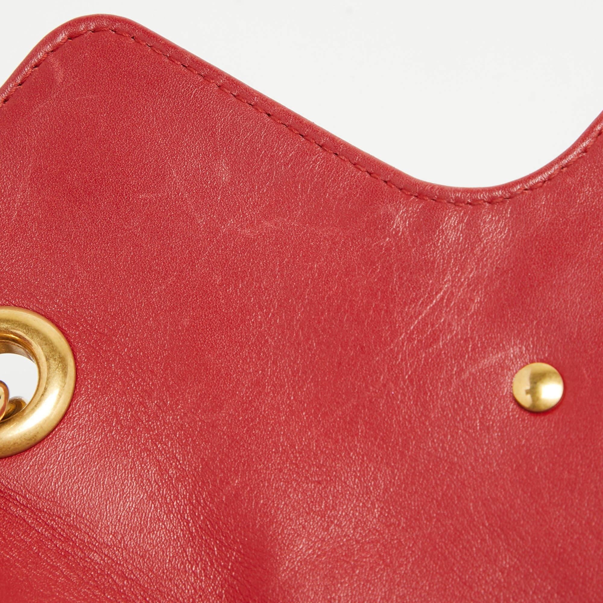 Gucci Red Matelassé Leather Mini GG Marmont Shoulder Bag For Sale 16