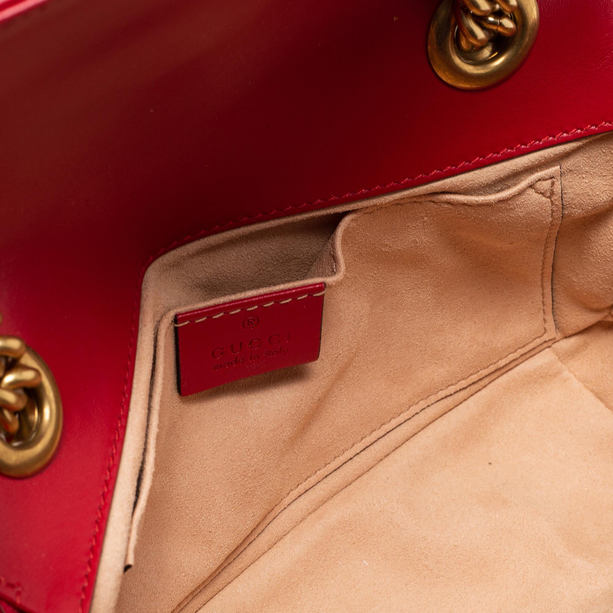 Women's Gucci Red Matelassé Leather Mini GG Marmont Shoulder Bag