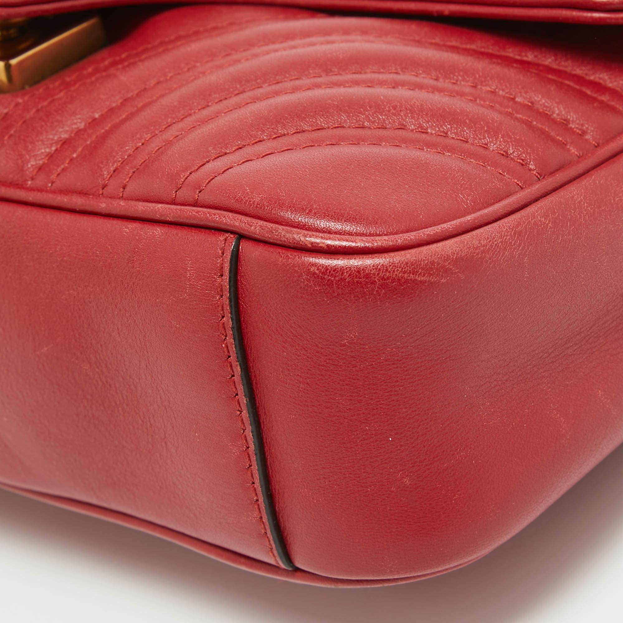 Gucci Red Matelassé Leather Mini GG Marmont Shoulder Bag For Sale 2