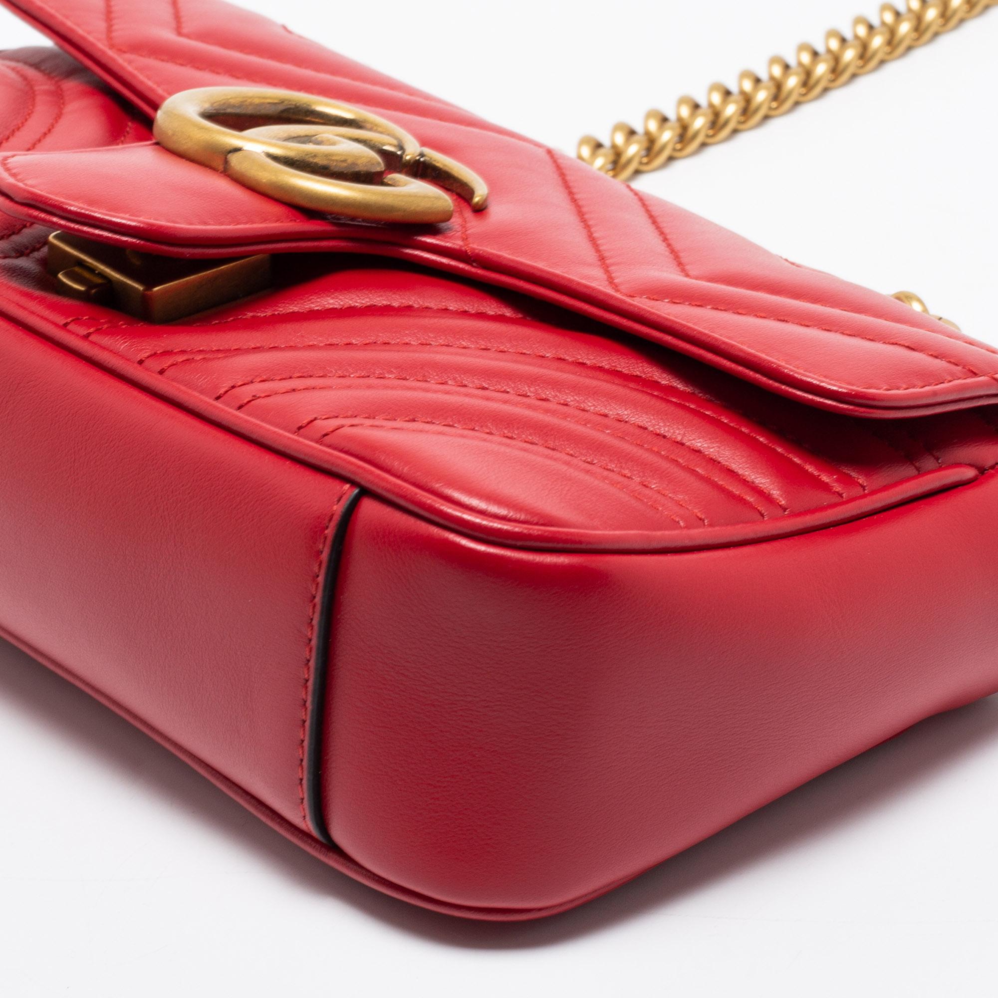 Gucci Red Matelassé Leather Mini GG Marmont Shoulder Bag 1