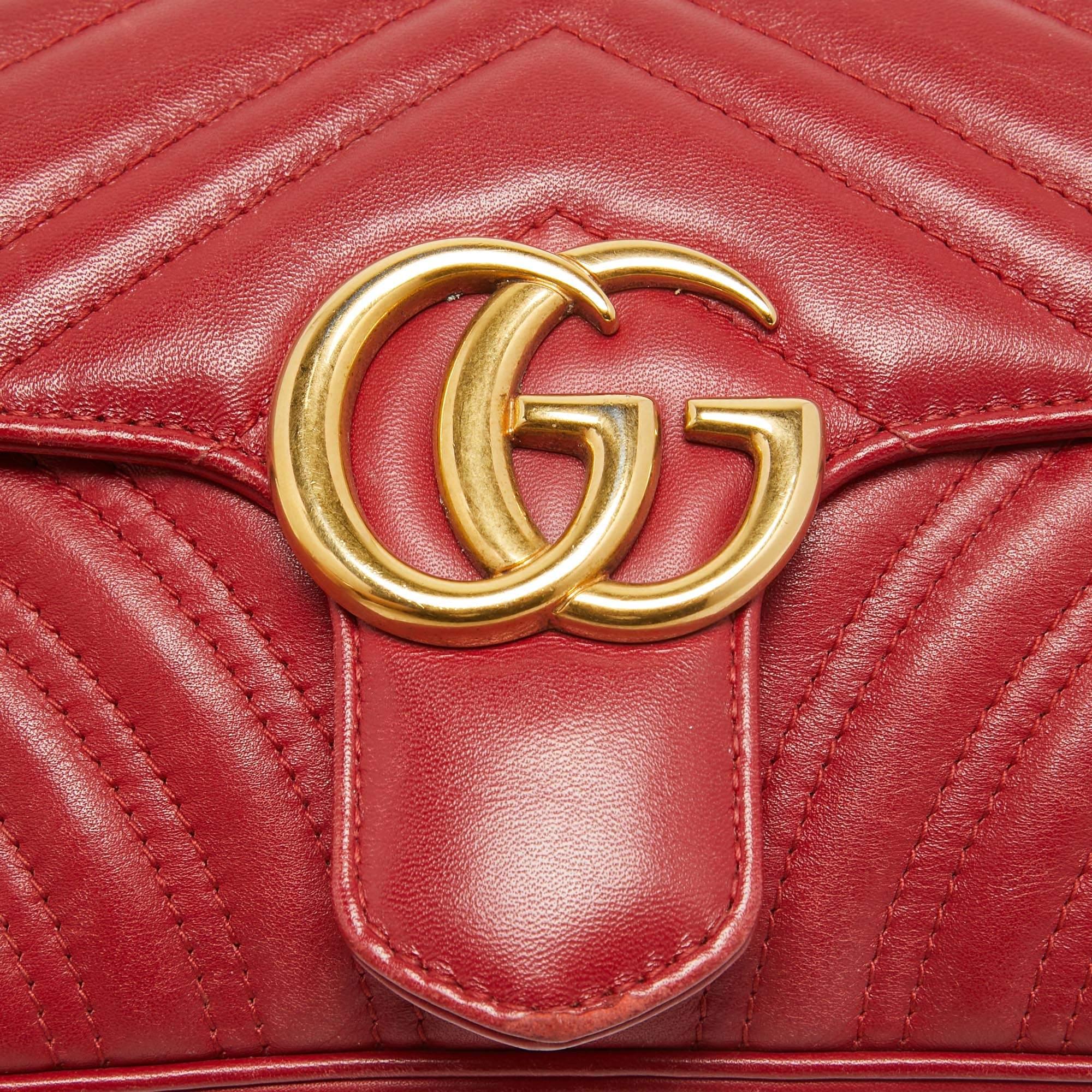 Gucci Red Matelassé Leather Mini GG Marmont Shoulder Bag For Sale 3
