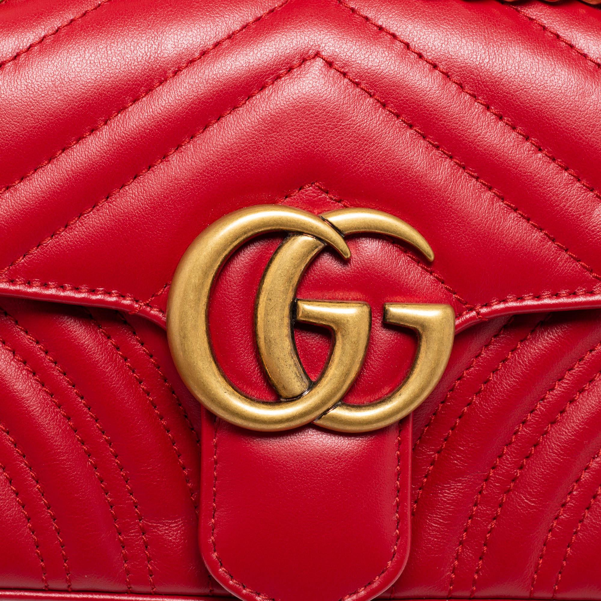Gucci Red Matelassé Leather Mini GG Marmont Shoulder Bag 2