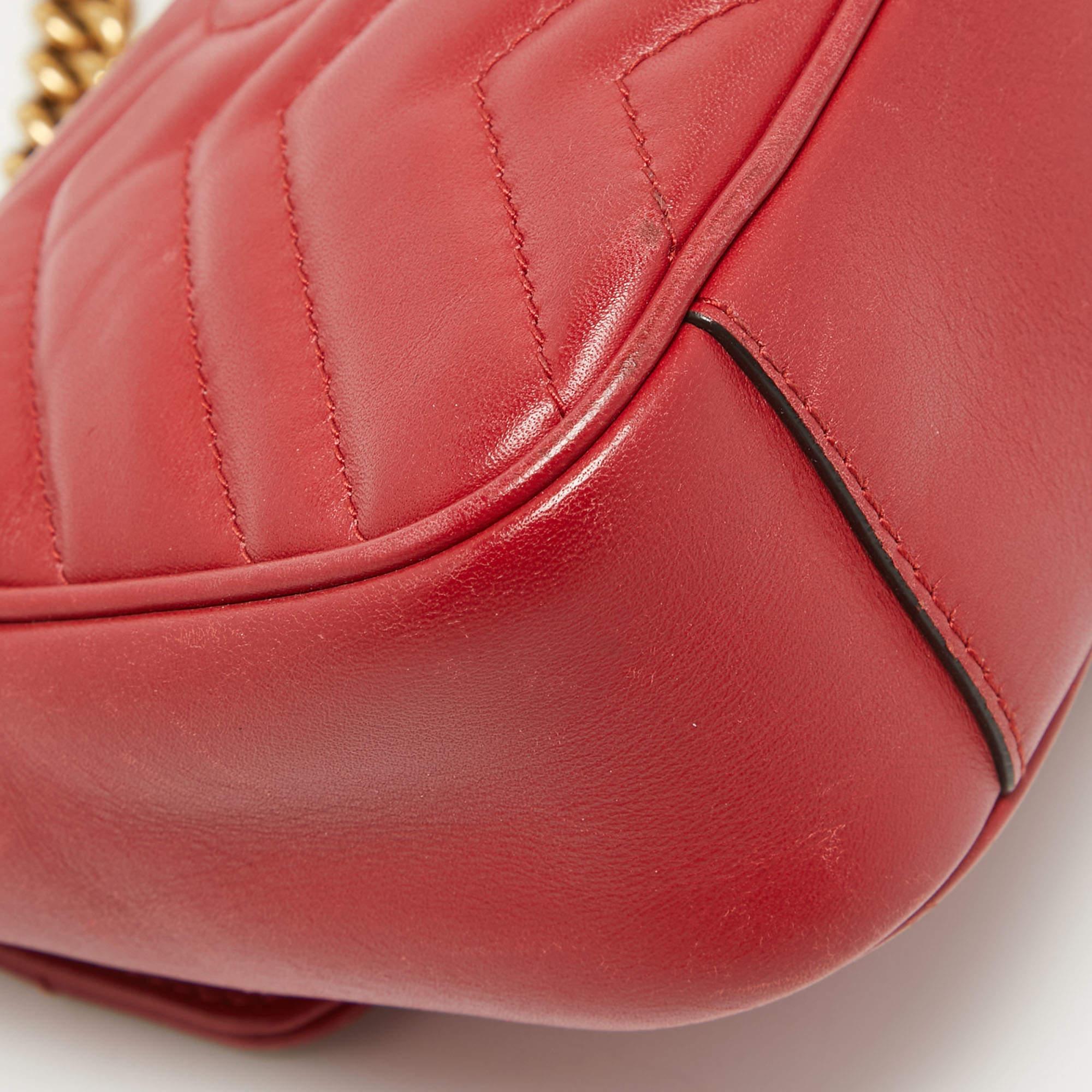 Gucci Red Matelassé Leather Mini GG Marmont Shoulder Bag For Sale 5