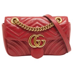 Gucci Red Matelassé Leather Mini GG Marmont Shoulder Bag